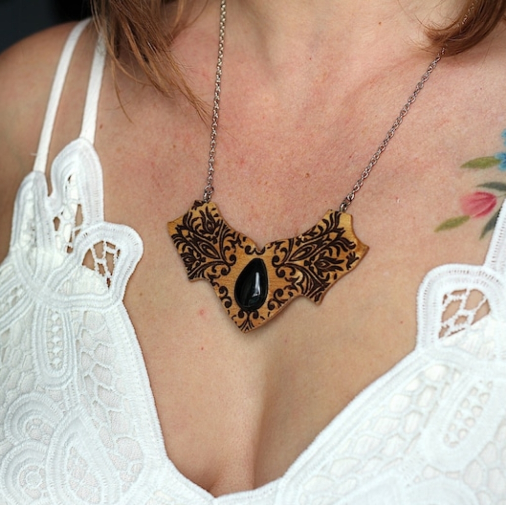 Mandala Statement Necklace with Black Stone